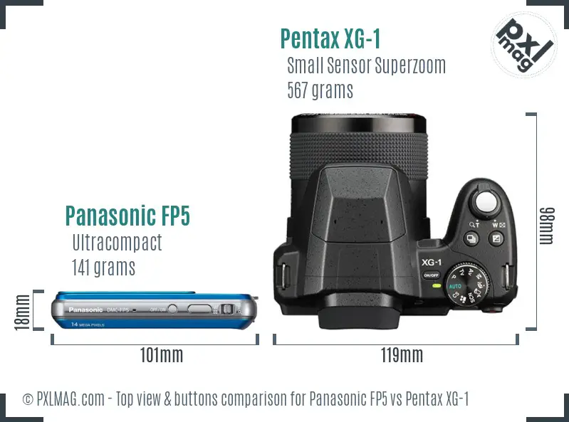 Panasonic FP5 vs Pentax XG-1 top view buttons comparison
