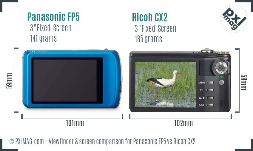 Panasonic FP5 vs Ricoh CX2 Screen and Viewfinder comparison Panasonic FP5 vs Ricoh CX2 Screen and Viewfinder comparison