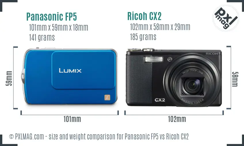 Panasonic FP5 vs Ricoh CX2 size comparison Panasonic FP5 vs Ricoh CX2 size comparison