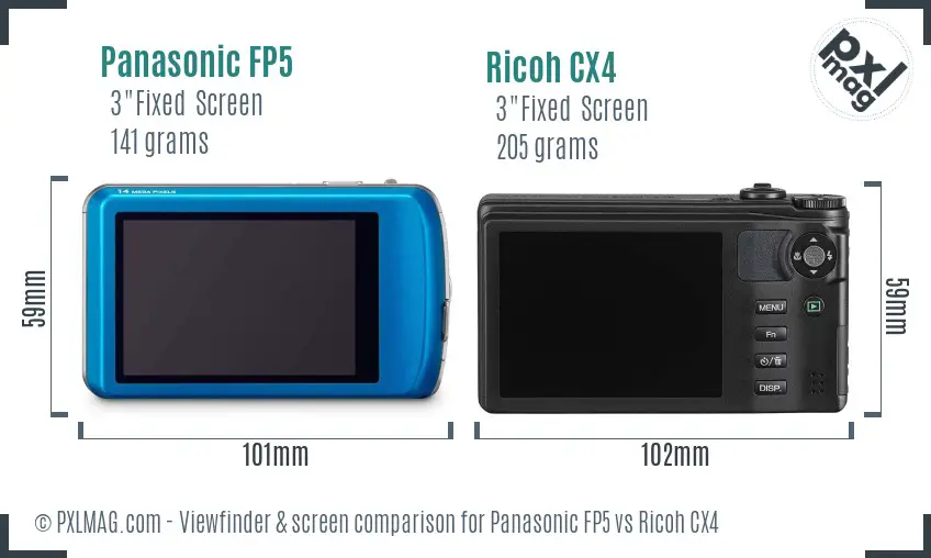Panasonic FP5 vs Ricoh CX4 Screen and Viewfinder comparison Panasonic FP5 vs Ricoh CX4 Screen and Viewfinder comparison
