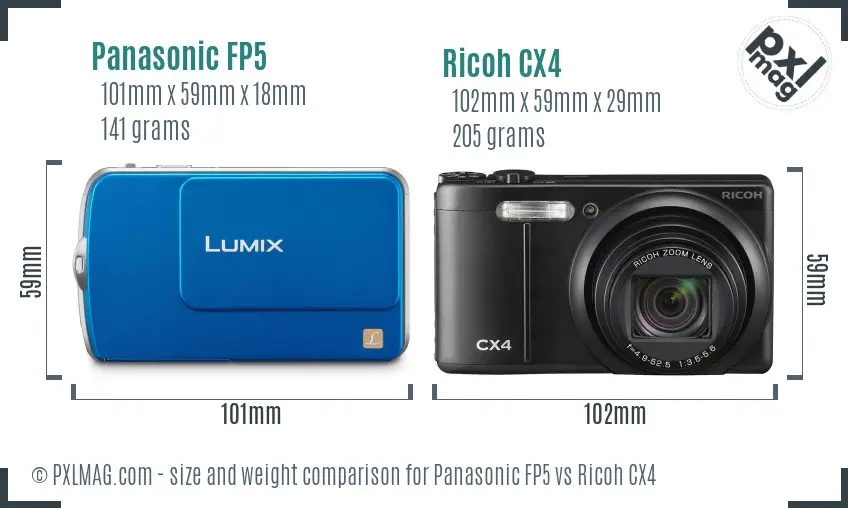 Panasonic FP5 vs Ricoh CX4 size comparison Panasonic FP5 vs Ricoh CX4 size comparison