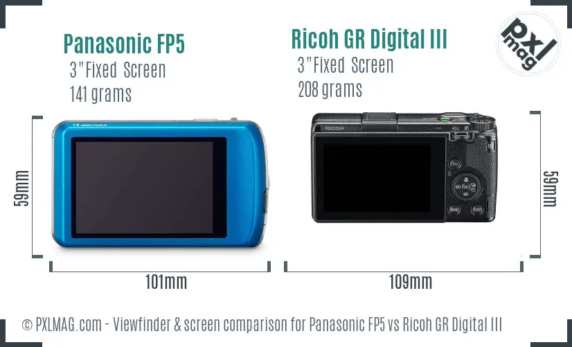 Panasonic FP5 vs Ricoh GR Digital III Screen and Viewfinder comparison