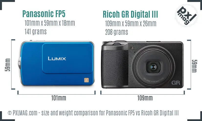 Panasonic FP5 vs Ricoh GR Digital III size comparison