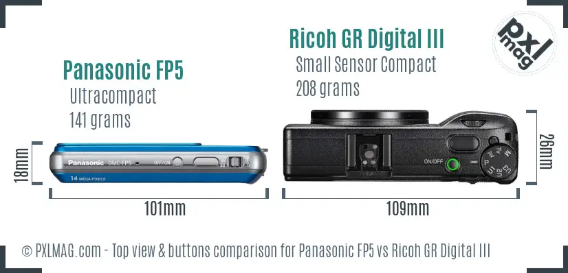 Panasonic FP5 vs Ricoh GR Digital III top view buttons comparison