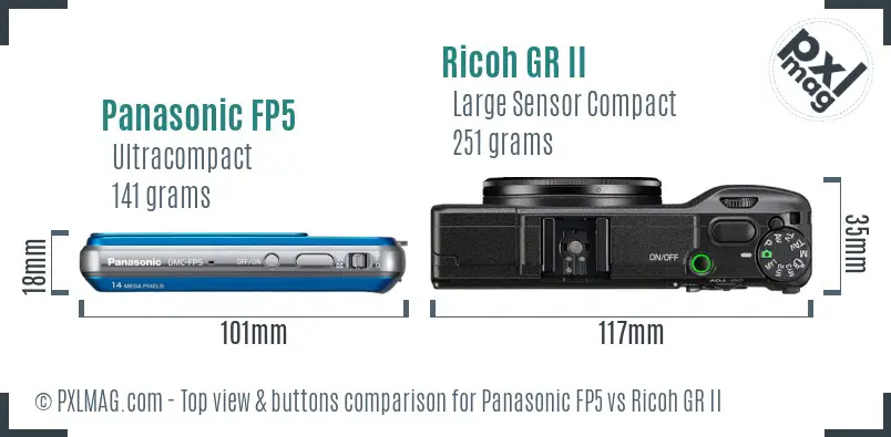 Panasonic FP5 vs Ricoh GR II top view buttons comparison Panasonic FP5 vs Ricoh GR II top view buttons comparison
