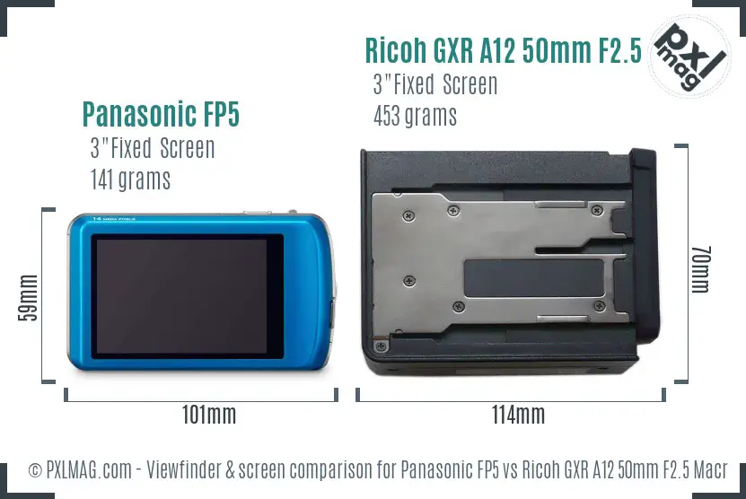 Panasonic FP5 vs Ricoh GXR A12 50mm F2.5 Macro Screen and Viewfinder comparison