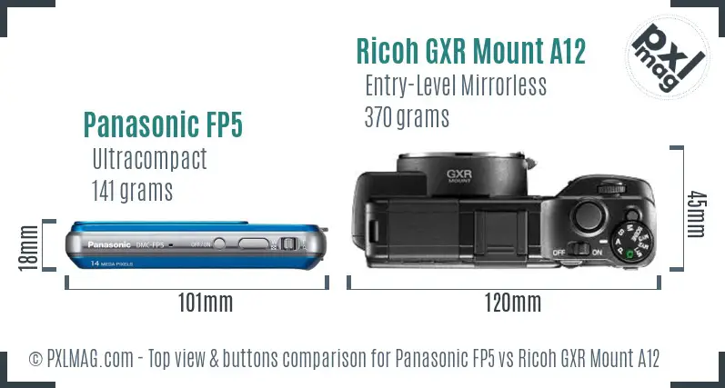 Panasonic FP5 vs Ricoh GXR Mount A12 top view buttons comparison