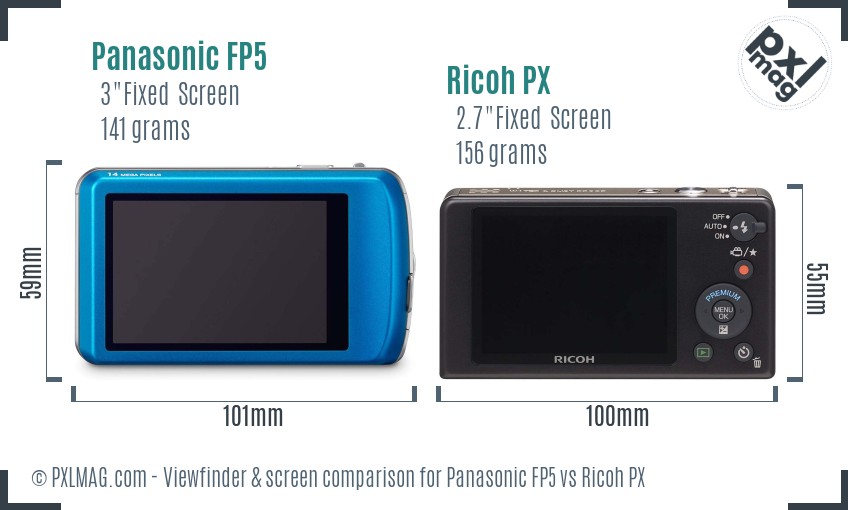 Panasonic FP5 vs Ricoh PX Screen and Viewfinder comparison