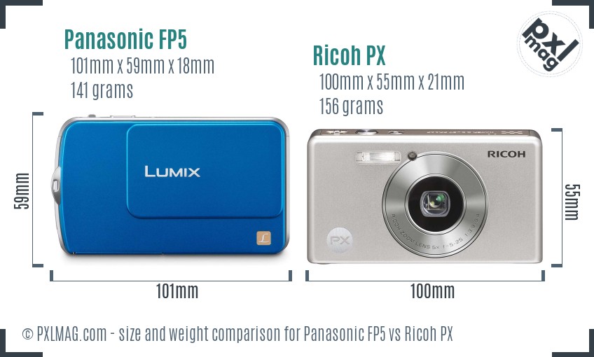 Panasonic FP5 vs Ricoh PX size comparison Panasonic FP5 vs Ricoh PX size comparison
