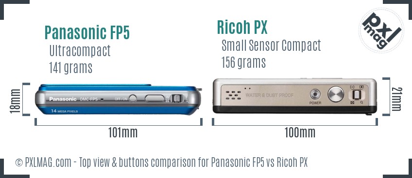 Panasonic FP5 vs Ricoh PX top view buttons comparison