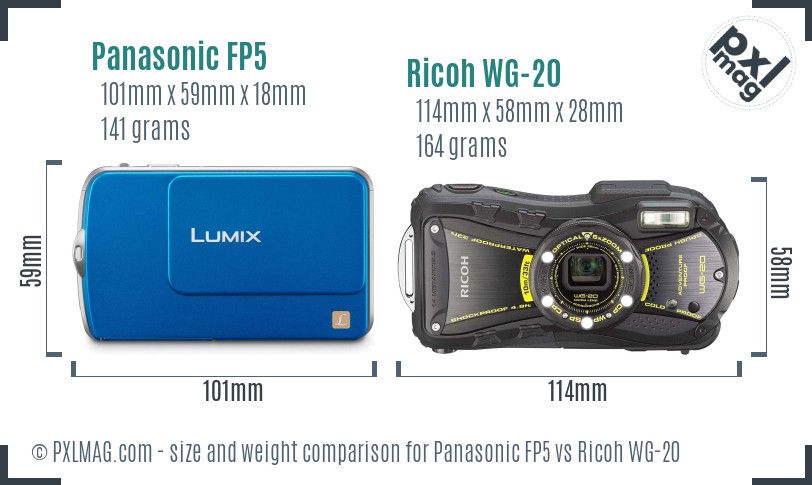 Panasonic FP5 vs Ricoh WG-20 size comparison