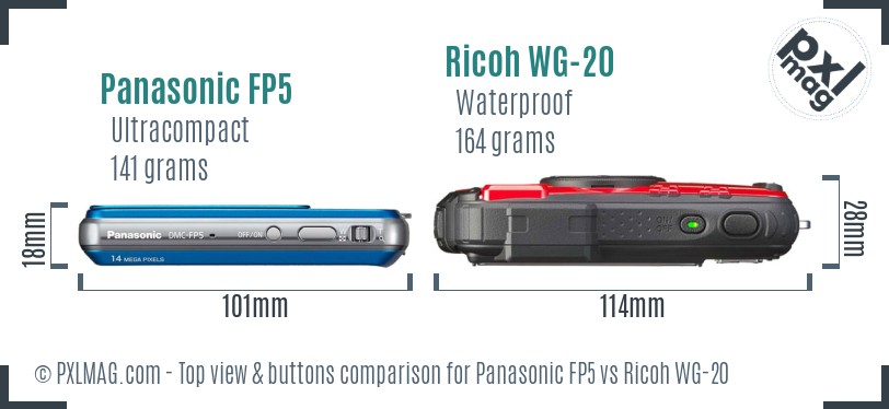 Panasonic FP5 vs Ricoh WG-20 top view buttons comparison