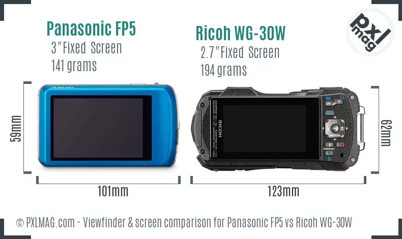 Panasonic FP5 vs Ricoh WG-30W Screen and Viewfinder comparison