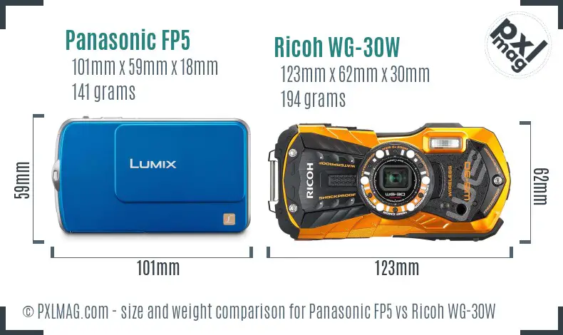 Panasonic FP5 vs Ricoh WG-30W size comparison