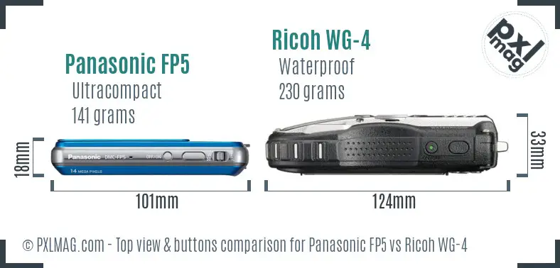 Panasonic FP5 vs Ricoh WG-4 top view buttons comparison Panasonic FP5 vs Ricoh WG-4 top view buttons comparison
