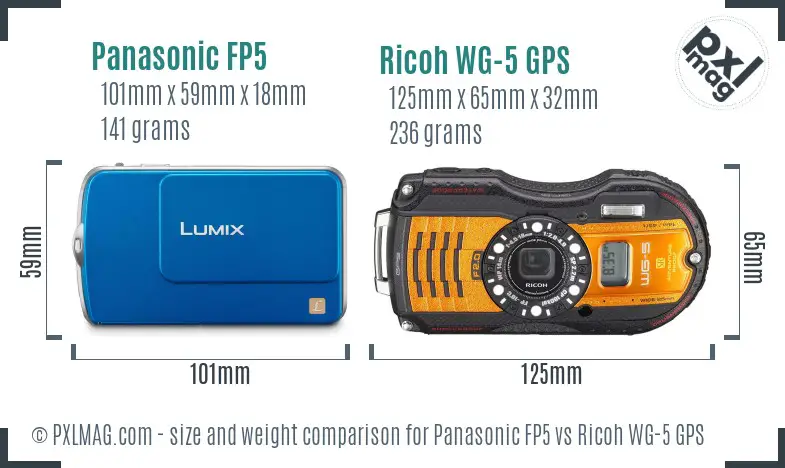Panasonic FP5 vs Ricoh WG-5 GPS size comparison Panasonic FP5 vs Ricoh WG-5 GPS size comparison