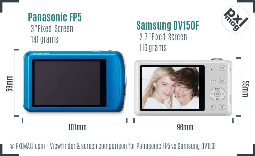 Panasonic FP5 vs Samsung DV150F Screen and Viewfinder comparison