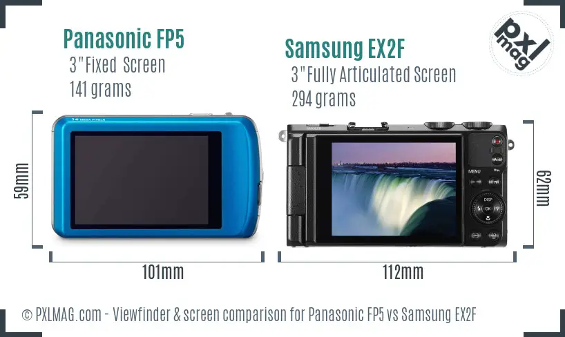Panasonic FP5 vs Samsung EX2F Screen and Viewfinder comparison