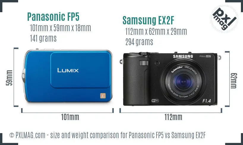 Panasonic FP5 vs Samsung EX2F size comparison