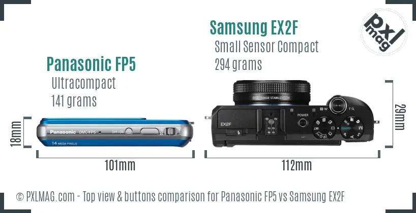 Panasonic FP5 vs Samsung EX2F top view buttons comparison