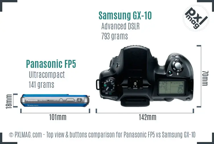 Panasonic FP5 vs Samsung GX-10 top view buttons comparison Panasonic FP5 vs Samsung GX-10 top view buttons comparison