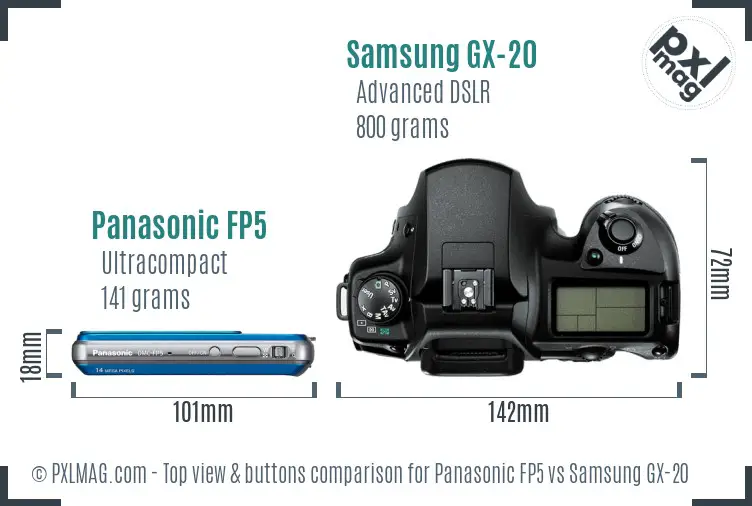 Panasonic FP5 vs Samsung GX-20 top view buttons comparison Panasonic FP5 vs Samsung GX-20 top view buttons comparison