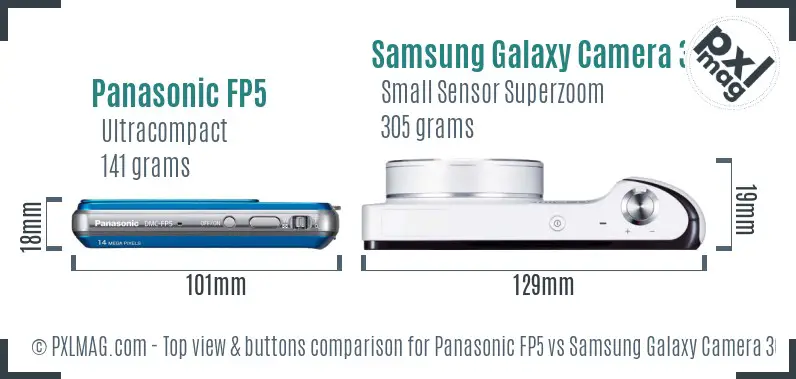 Panasonic FP5 vs Samsung Galaxy Camera 3G top view buttons comparison