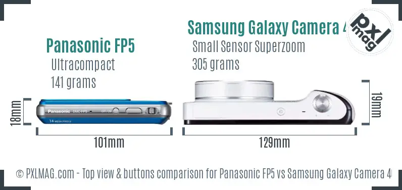 Panasonic FP5 vs Samsung Galaxy Camera 4G top view buttons comparison