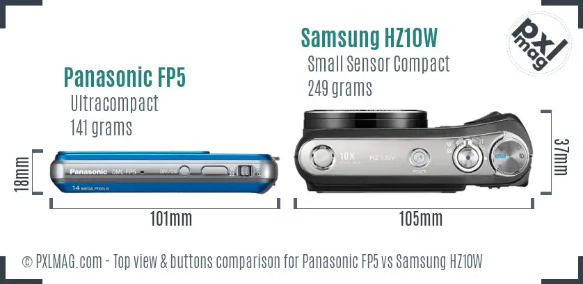 Panasonic FP5 vs Samsung HZ10W top view buttons comparison Panasonic FP5 vs Samsung HZ10W top view buttons comparison