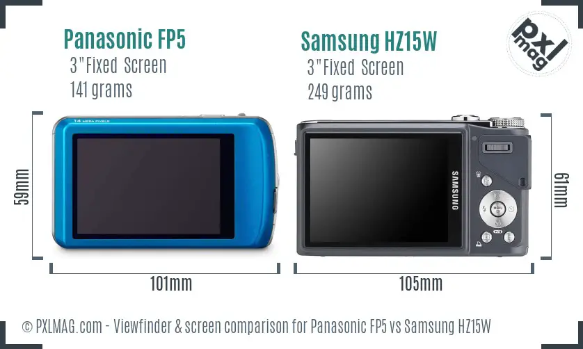 Panasonic FP5 vs Samsung HZ15W Screen and Viewfinder comparison Panasonic FP5 vs Samsung HZ15W Screen and Viewfinder comparison