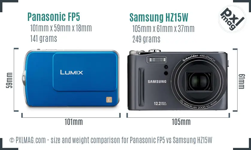 Panasonic FP5 vs Samsung HZ15W size comparison Panasonic FP5 vs Samsung HZ15W size comparison