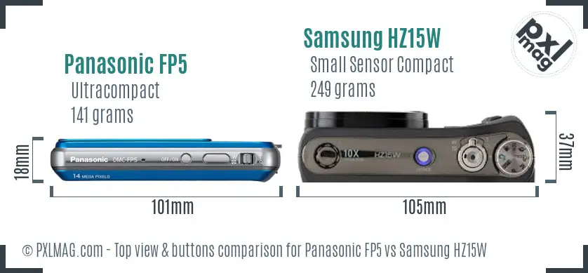 Panasonic FP5 vs Samsung HZ15W top view buttons comparison Panasonic FP5 vs Samsung HZ15W top view buttons comparison