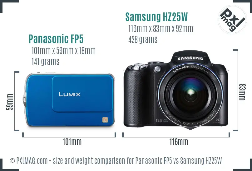 Panasonic FP5 vs Samsung HZ25W size comparison