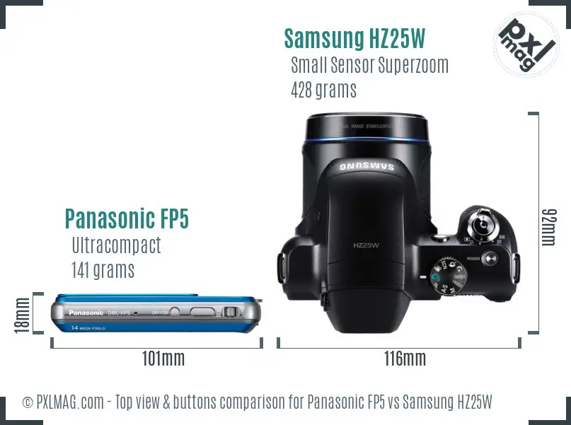 Panasonic FP5 vs Samsung HZ25W top view buttons comparison
