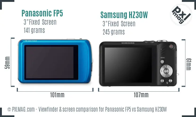 Panasonic FP5 vs Samsung HZ30W Screen and Viewfinder comparison