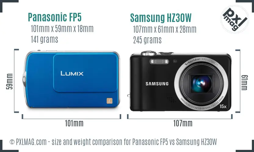Panasonic FP5 vs Samsung HZ30W size comparison