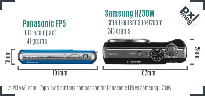 Panasonic FP5 vs Samsung HZ30W top view buttons comparison