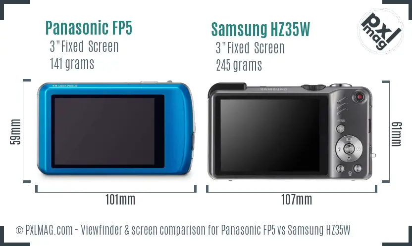 Panasonic FP5 vs Samsung HZ35W Screen and Viewfinder comparison