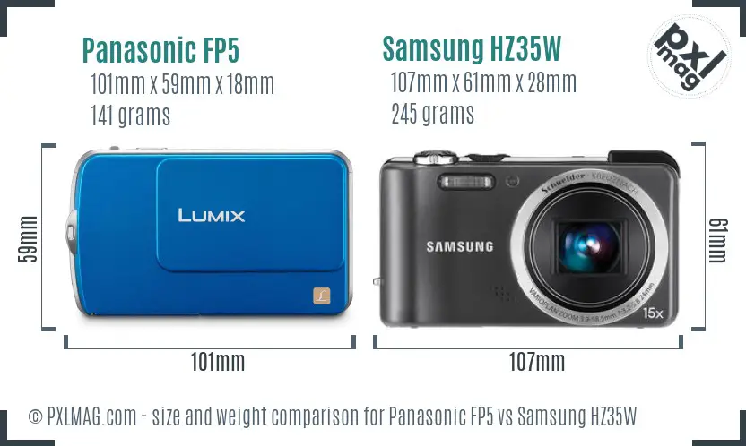 Panasonic FP5 vs Samsung HZ35W size comparison