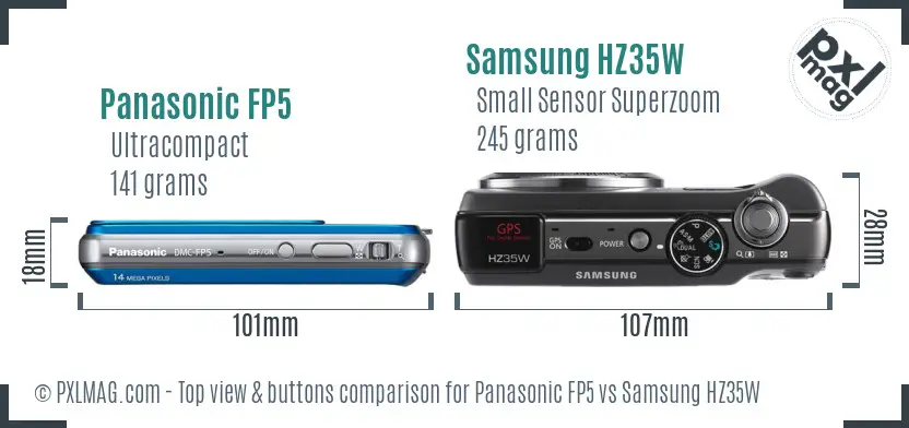 Panasonic FP5 vs Samsung HZ35W top view buttons comparison