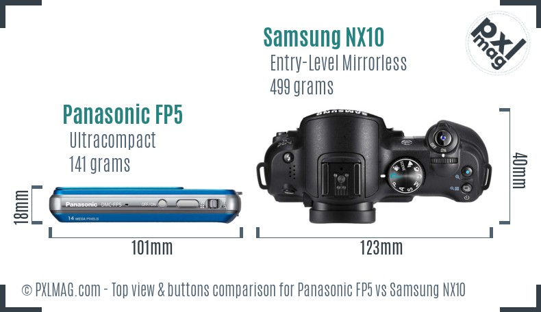 Panasonic FP5 vs Samsung NX10 top view buttons comparison