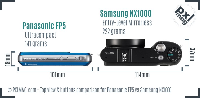 Panasonic FP5 vs Samsung NX1000 top view buttons comparison