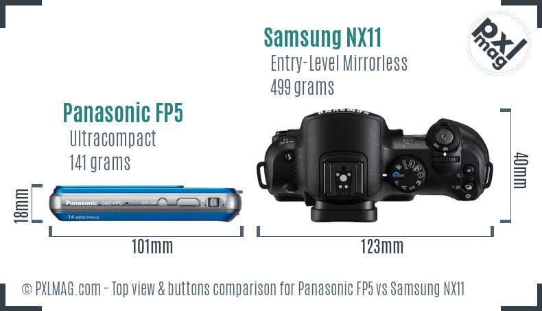 Panasonic FP5 vs Samsung NX11 top view buttons comparison