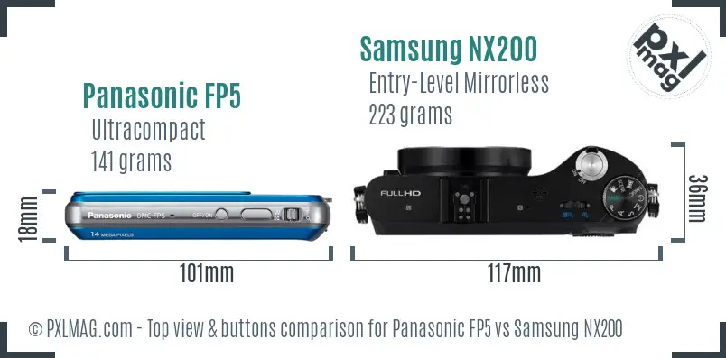 Panasonic FP5 vs Samsung NX200 top view buttons comparison