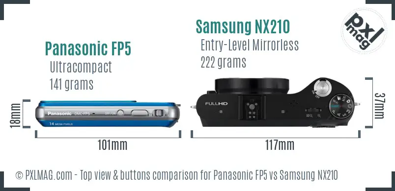 Panasonic FP5 vs Samsung NX210 top view buttons comparison