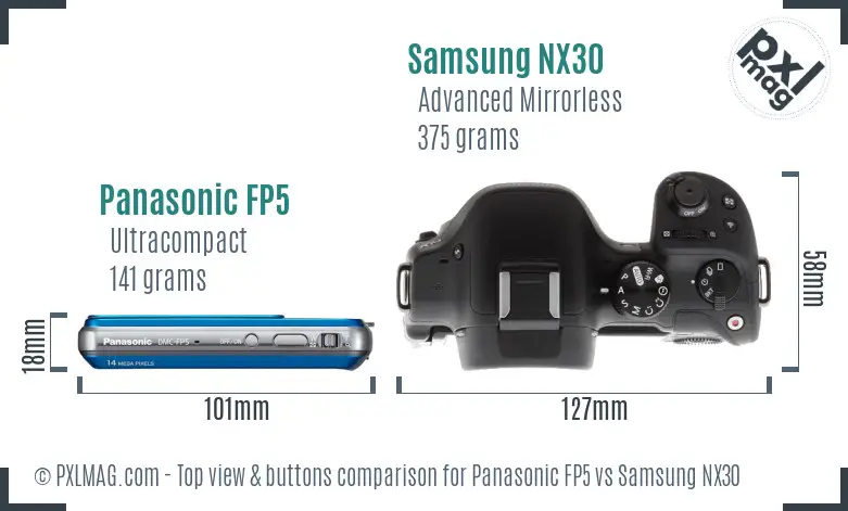 Panasonic FP5 vs Samsung NX30 top view buttons comparison