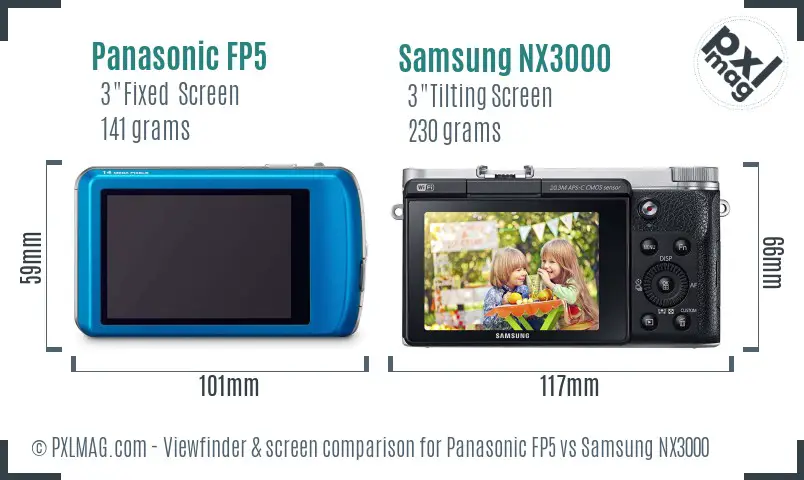 Panasonic FP5 vs Samsung NX3000 Screen and Viewfinder comparison