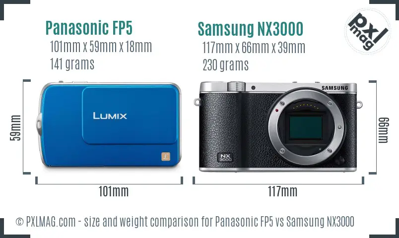 Panasonic FP5 vs Samsung NX3000 size comparison