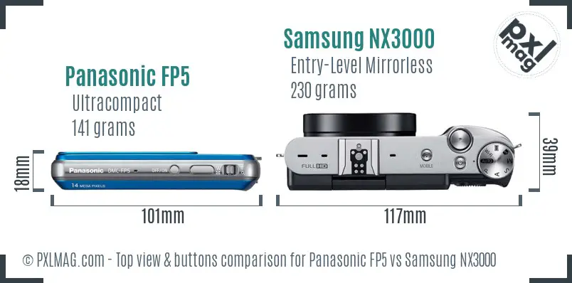 Panasonic FP5 vs Samsung NX3000 top view buttons comparison