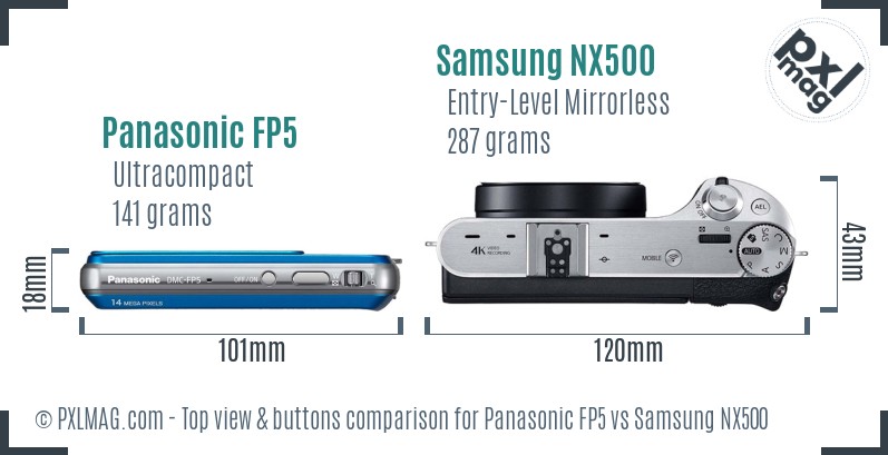 Panasonic FP5 vs Samsung NX500 top view buttons comparison